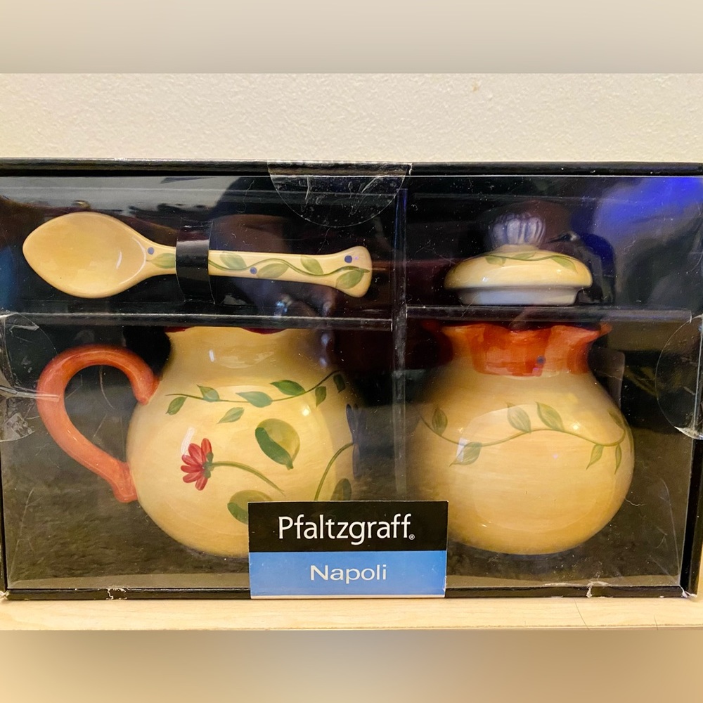 NEW Pfaltzgraff Napoli Sugar with Spoon and Creamer Set - Discontinued NIB